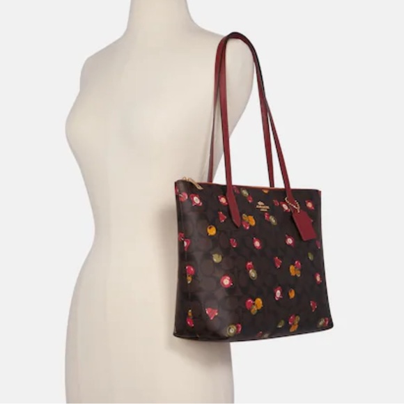 NWT COACH Zip Top Tote In Signature Canvas With Ornament Print Brown /Black Mult - Picture 3 of 16